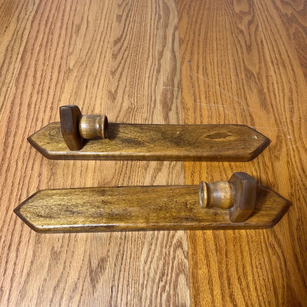Vintage Wood Wall Candle Sconces Pair Primitive Country Farmhouse Candle Holders